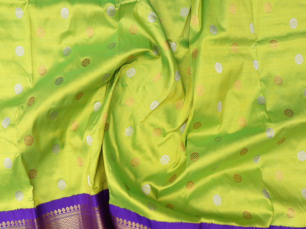 Zari Buttas Green Kanchipuram Silk Pavadai Sattai Material