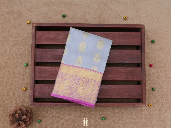 Floral Buttas Grey Kanchipuram Silk Pavadai Sattai Material