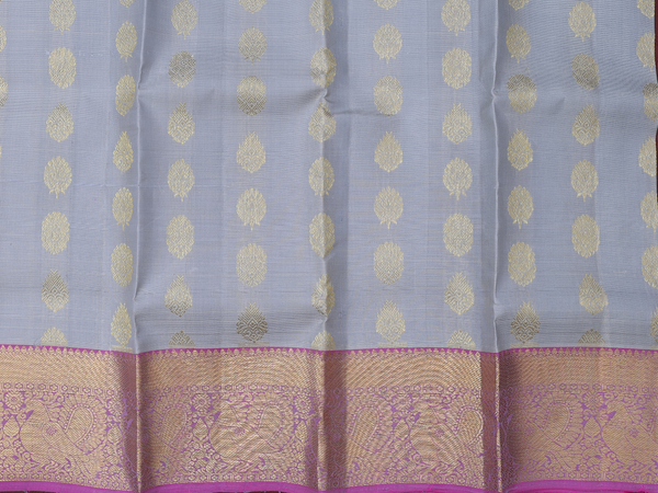 Floral Buttas Grey Kanchipuram Silk Pavadai Sattai Material