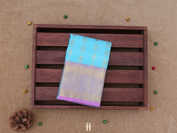 Floral Buttas Sky Blue Kanchipuram Pavadai Sattai Material