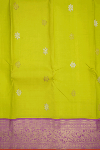 Zari Buttas Lime Green Kanchipuram Silk Saree