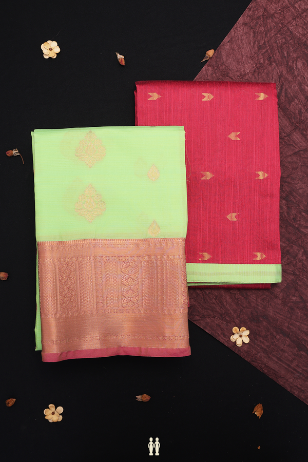 Zari Buttas Lime Green Semi Silk Half Saree Material