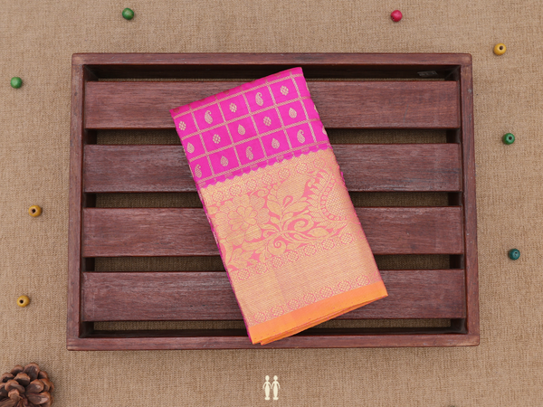 Zari Buttas Magenta Kanchipuram Silk Pavadai Sattai Material