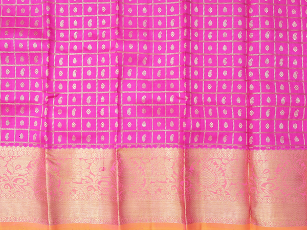 Zari Buttas Magenta Kanchipuram Silk Pavadai Sattai Material