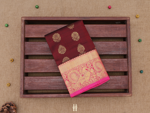 Zari Buttas Maroon Kanchipuram Silk Pavadai Sattai Material