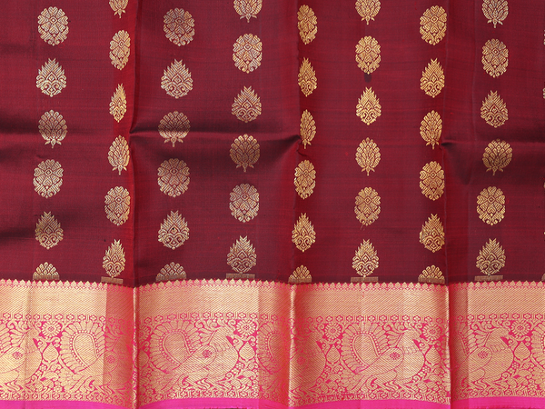 Zari Buttas Maroon Kanchipuram Silk Pavadai Sattai Material