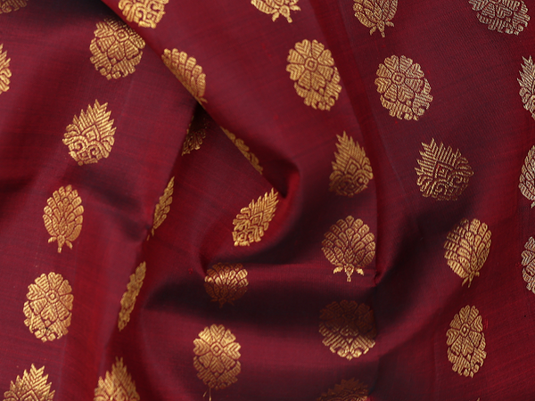 Zari Buttas Maroon Kanchipuram Silk Pavadai Sattai Material
