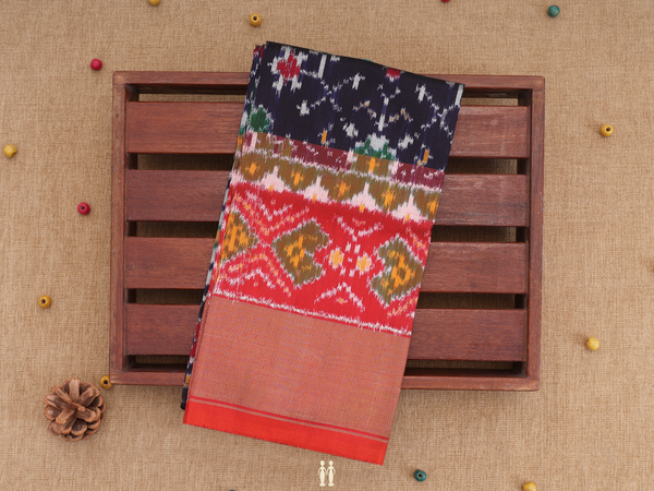 Zari Buttas Navy Blue Pochampally Pavadai Sattai Material