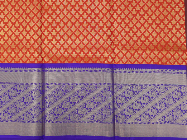 Zari Buttas Orange Kanchipuram Silk Half Saree Material