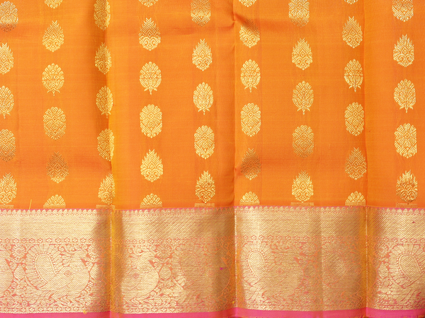 Zari Buttas Orange Kanchipuram Silk Pavadai Sattai Material