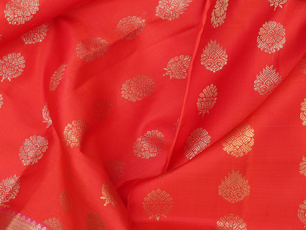 Zari Buttas Orange Kanchipuram Silk Pavadai Sattai Material