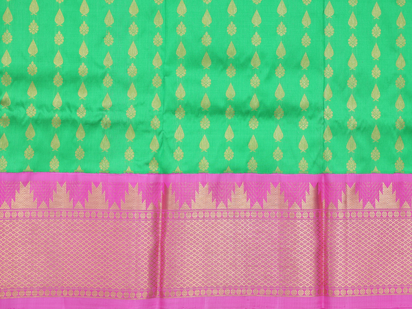 Zari Buttas Parrot Green Kanchipuram Pavadai Sattai Material