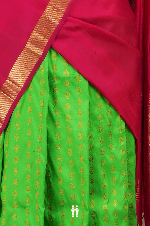 Zari Buttas Parrot Green Kanchipuram Silk Half Saree Material