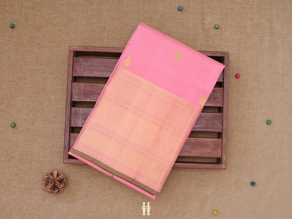Zari Buttas Peach Kanchipuram Silk Pavadai Sattai Material