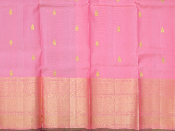 Zari Buttas Peach Kanchipuram Silk Pavadai Sattai Material