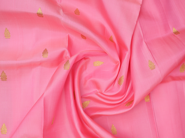 Zari Buttas Peach Kanchipuram Silk Pavadai Sattai Material