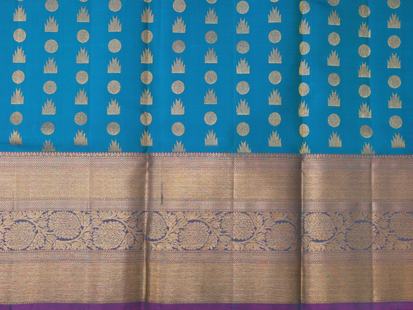 Zari Buttas Peacock Blue Kanchipuram Pavadai Sattai Material