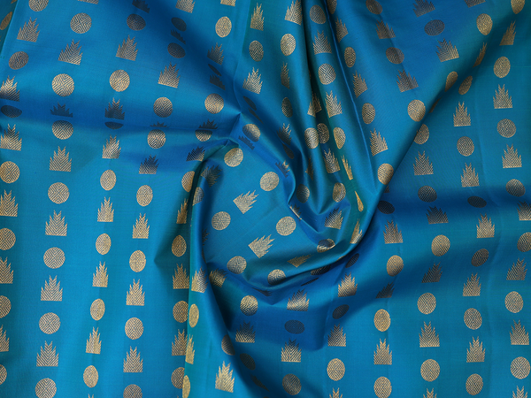 Zari Buttas Peacock Blue Kanchipuram Pavadai Sattai Material