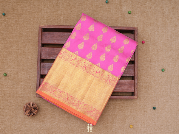 Zari Buttas Pink Kanchipuram Silk Pavadai Sattai Material
