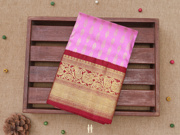 Zari Buttas Pink Kanchipuram Silk Pavadai Sattai Material