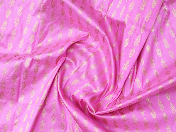 Zari Buttas Pink Kanchipuram Silk Pavadai Sattai Material