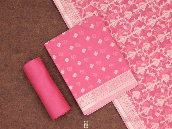 Zari Buttas Pink Kota Cotton Unstitched Salwar Material