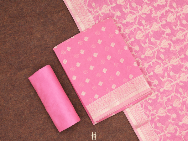 Zari Buttas Pink Kota Cotton Unstitched Salwar Material
