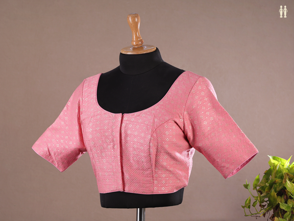 Zari Buttas Pink Raw Silk Readymade Blouse