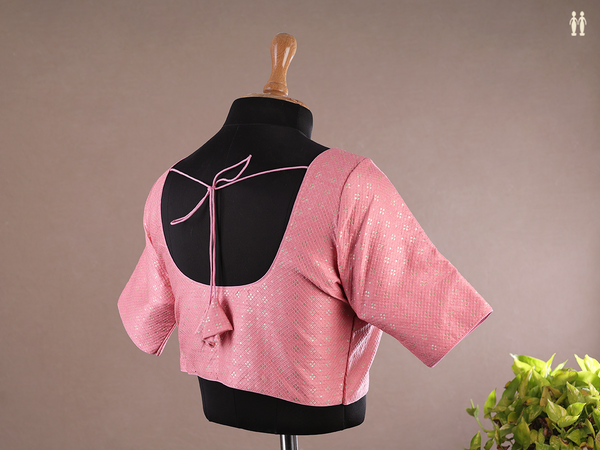 Zari Buttas Pink Raw Silk Readymade Blouse