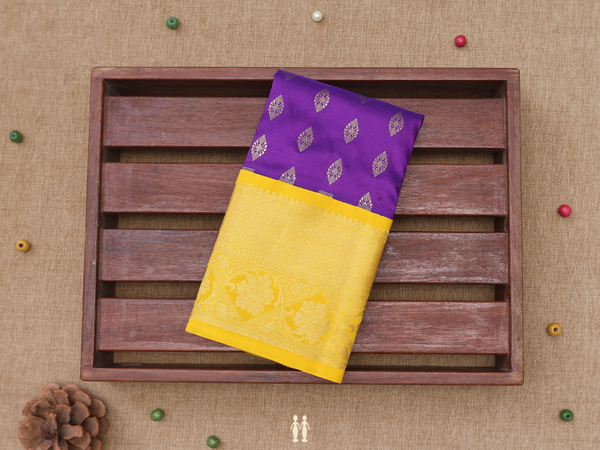 Zari Buttas Purple Kanchipuram Silk Pavadai Sattai Material