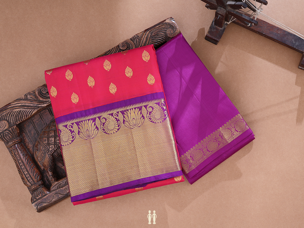 Zari Buttas Red Kanchipuram Silk Half Saree Material