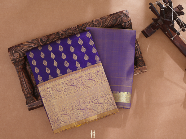 Zari Buttas Royal Blue Kanchipuram Half Saree Material