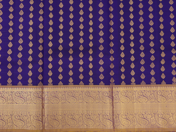 Zari Buttas Royal Blue Kanchipuram Half Saree Material