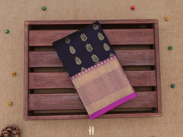 Zari Buttas Royal Blue Kanchipuram Pavadai Sattai Material