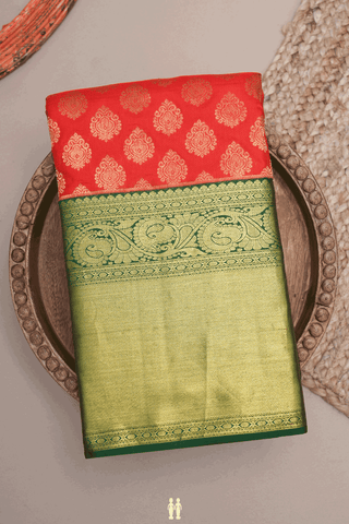 Zari Buttas Scarlet Red Kanchipuram Silk Saree