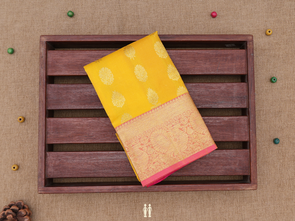 Zari Buttas Yellow Kanchipuram Silk Pavadai Sattai Material