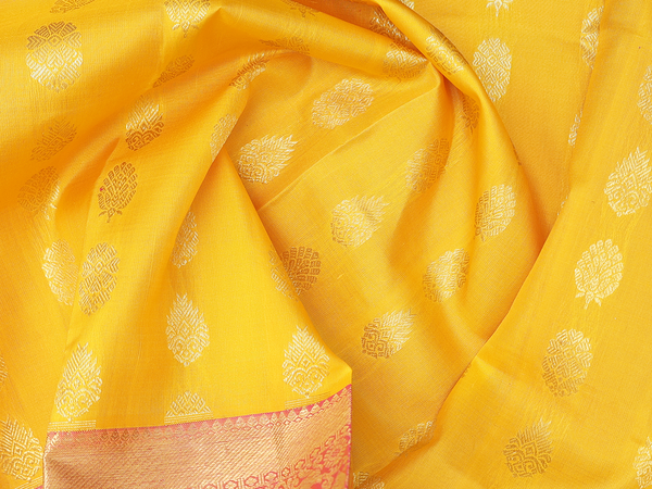 Zari Buttas Yellow Kanchipuram Silk Pavadai Sattai Material