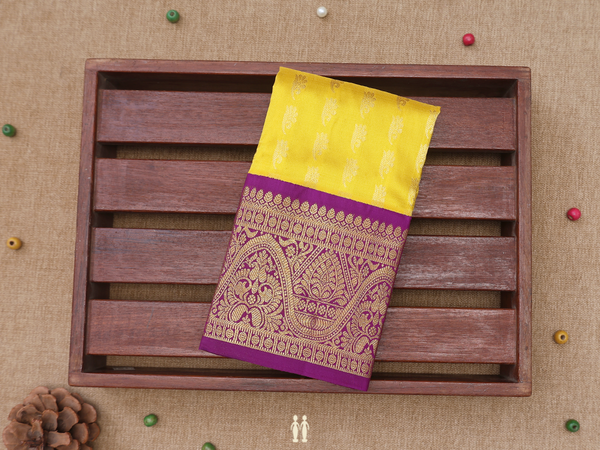 Zari Buttas Yellow Kanchipuram Silk Pavadai Sattai Material