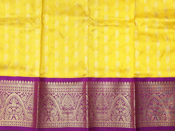 Zari Buttas Yellow Kanchipuram Silk Pavadai Sattai Material