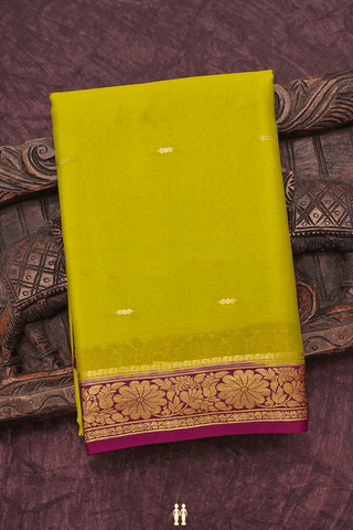 Zari Buttis Celery Yellow Mysore Silk Saree