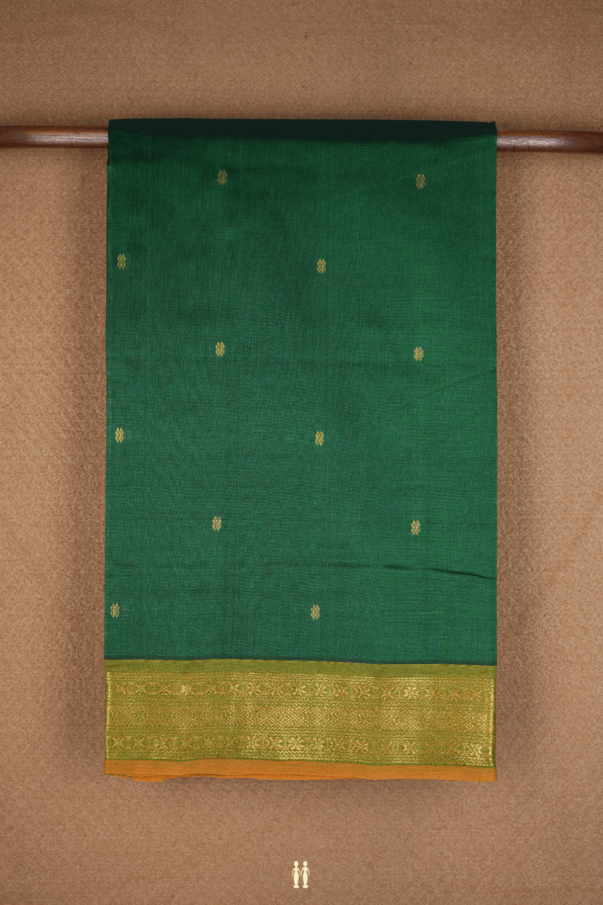 Zari Buttis Forest Green Traditional Silk Cotton Saree