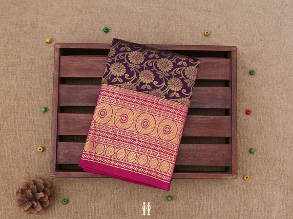 Floral Design Deep Purple Kanchipuram Pavadai Sattai Material