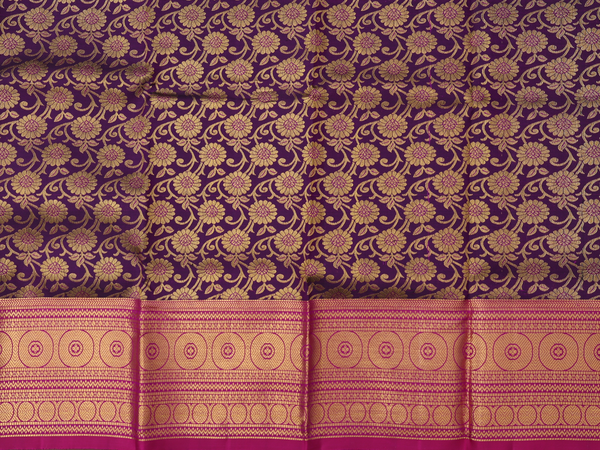 Floral Design Deep Purple Kanchipuram Pavadai Sattai Material