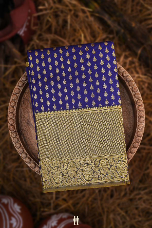 Zari Buttis Navy Blue Kanchipuram Pavadai Sattai Material