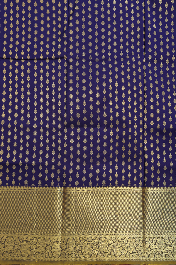 Zari Buttis Navy Blue Kanchipuram Pavadai Sattai Material
