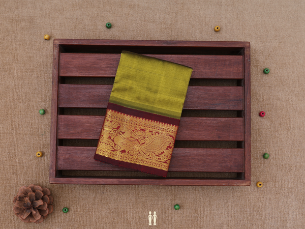 Zari Border Olive Brown Kanchipuram Pavadai Sattai Material