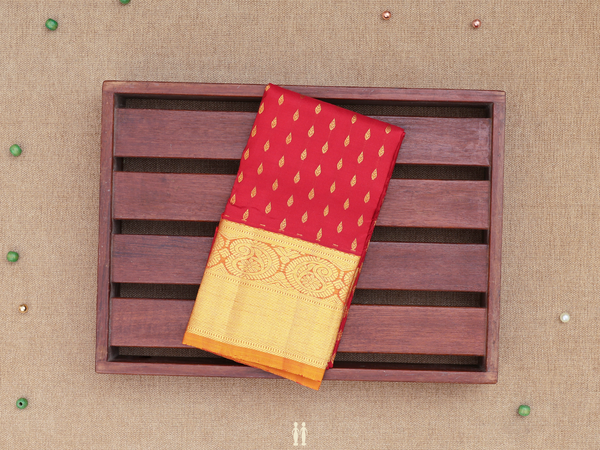 Zari Buttis Ruby Red Kanchipuram Pavadai Sattai Material
