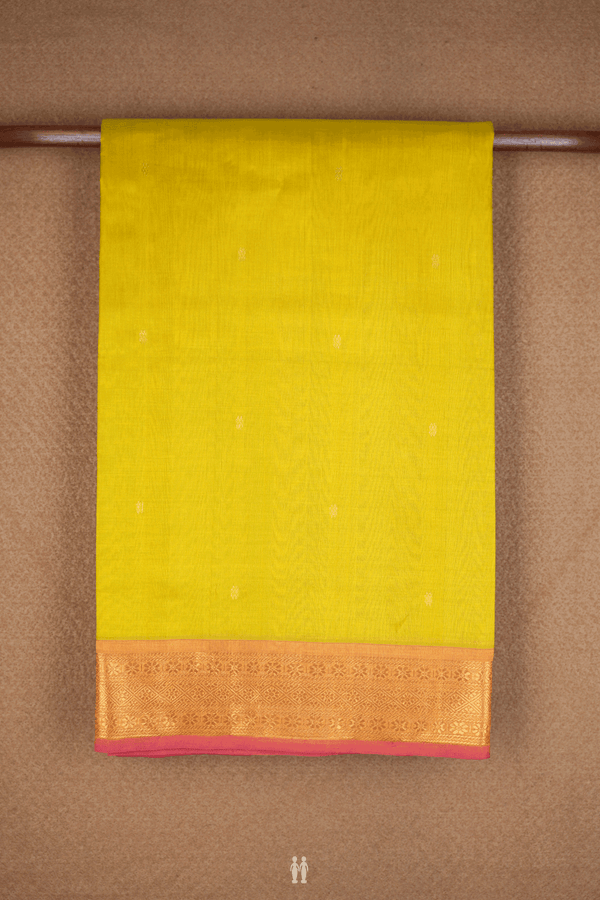 Zari Buttis Sunflower Yellow Traditional Silk Cotton Saree