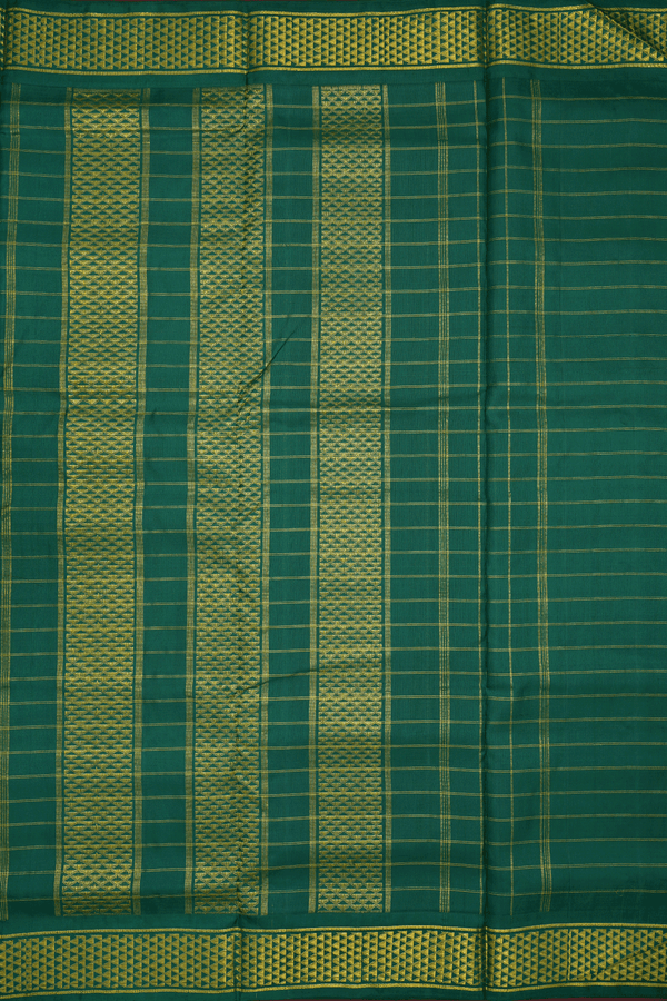Zari Checked Crimson Red Kanchipuram Nine Yards Silk Saree