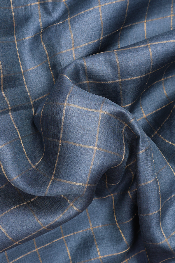 Zari Checked Design Aegean Blue Tussar Silk Saree